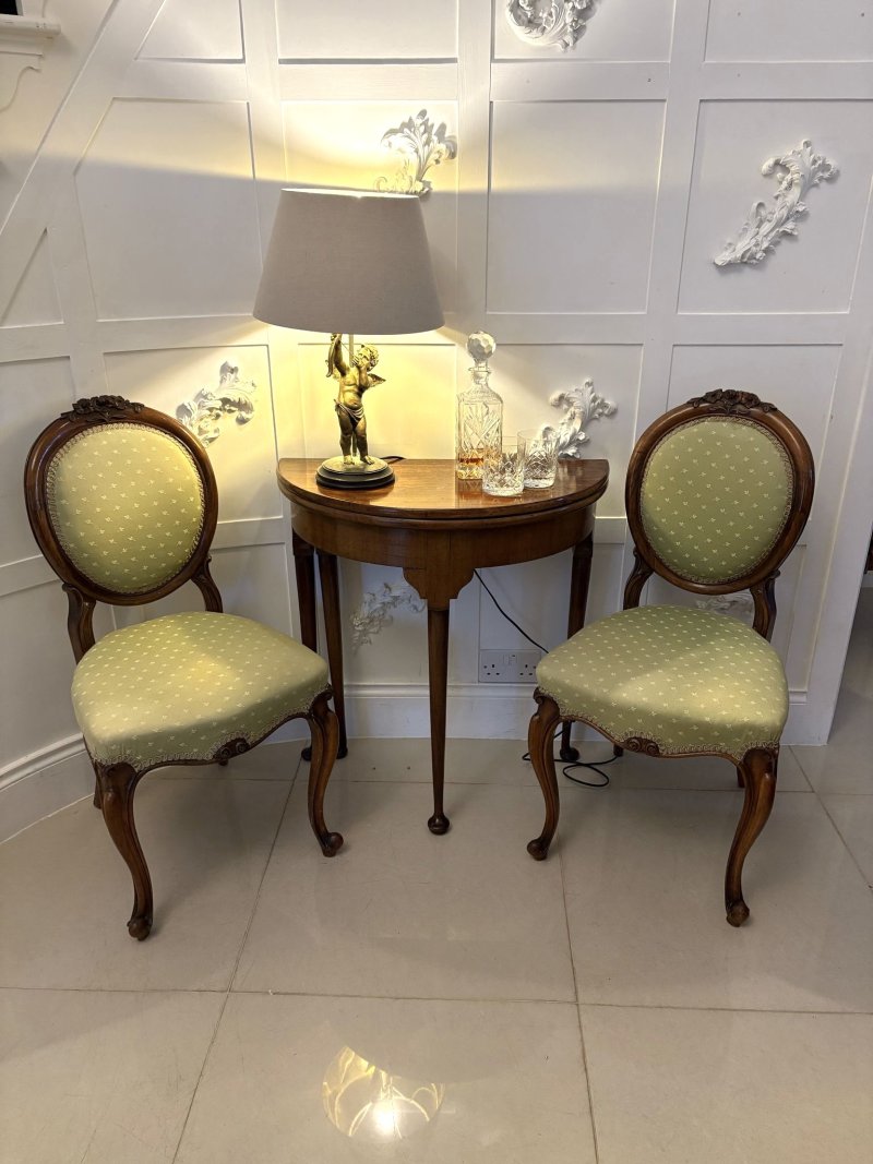 Pair of Antique Victorian Quality Carved Walnut Side Chairs - Image 2